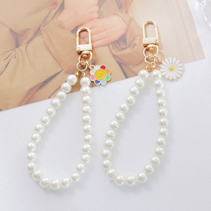 Jewelry WholesaleWholesale Pearl Car Creative Daisy Key Chain JDC-KC-Yaoyun015 Keychains 瑶韵 %variant_option1% %variant_option2% %variant_option3%  Factory Price JoyasDeChina Joyas De China