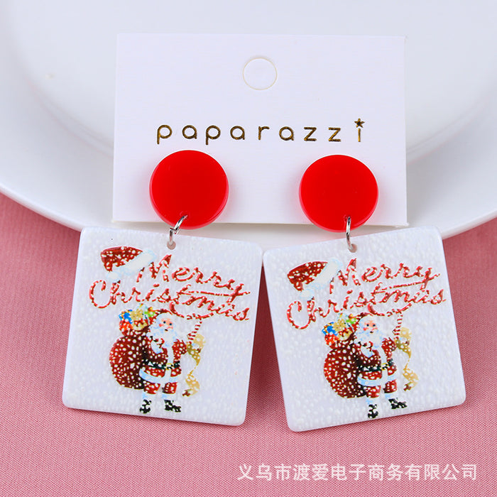 Wholesale Christmas Tree Cartoon Gift Socks Contrast Color Embossed Print Earrings JDC-ES-DUAI019