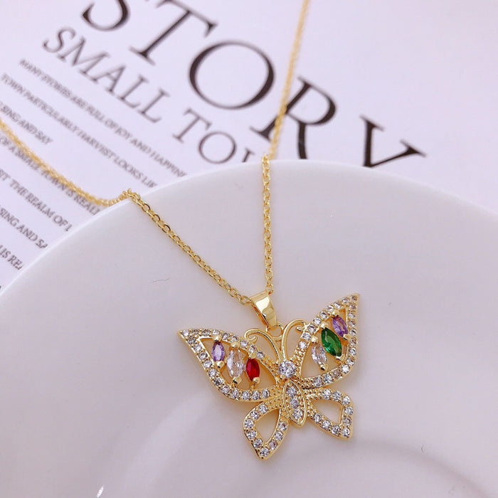 Jewelry WholesaleWholesale personality hip hop design sense colorful zircon butterfly necklace JDC-NE-ShangY003 Necklaces 尚易 %variant_option1% %variant_option2% %variant_option3%  Factory Price JoyasDeChina Joyas De China