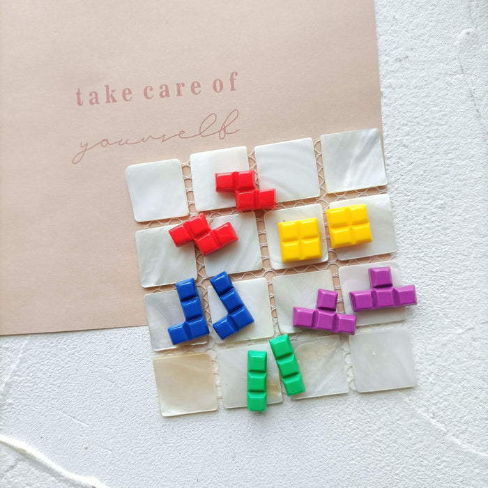 Wholesale Earrings Resin Cute Colorful Building Blocks Square Stud Earrings JDC-ES-MISUI014