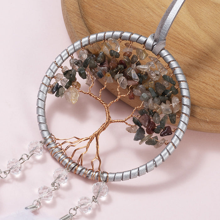 Jewelry WholesaleWholesale Tree of Life Feather Crystal Gravel Iron Ring Car Hanging Dreamcatcher MOQ≥2 JDC-DC-MGu020 Dreamcatcher 梦罟 %variant_option1% %variant_option2% %variant_option3%  Factory Price JoyasDeChina Joyas De China