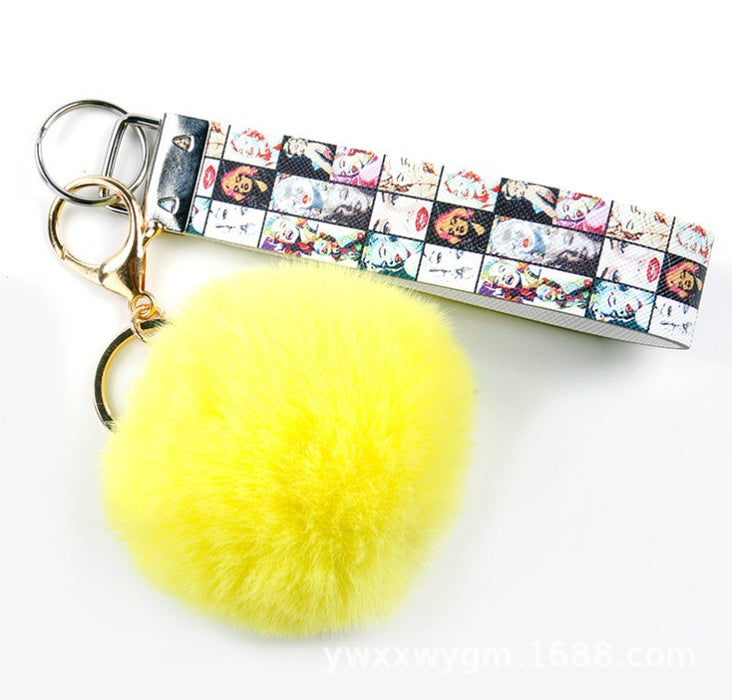 Wholesale Keychains Metal PU Leather Fur Ball Lanyard MOQ≥5 JDC-KC-TMao003