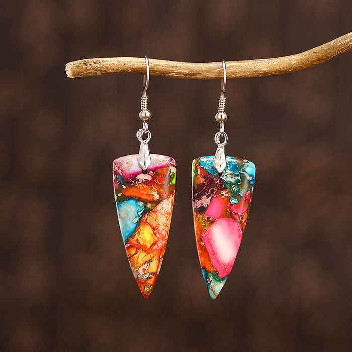 Wholesale Bohemian Resort Style Colorful Geometric Shaped Stone Earrings MOQ≥3 JDC-ES-QiuX009
