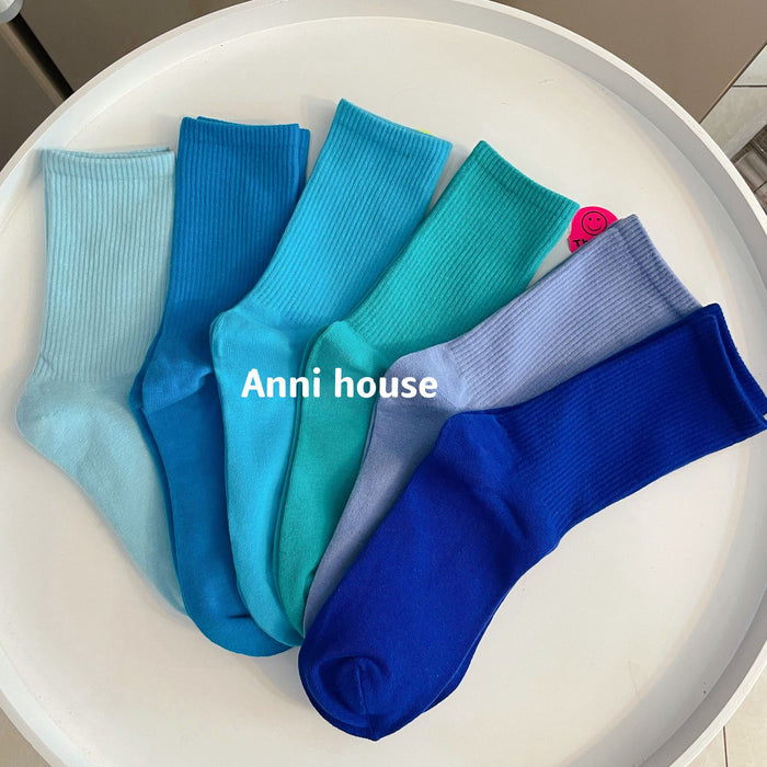 Jewelry WholesaleWholesale cotton blue mid tube socks JDC-SK-QiuEr002 Sock 秋尔 %variant_option1% %variant_option2% %variant_option3%  Factory Price JoyasDeChina Joyas De China