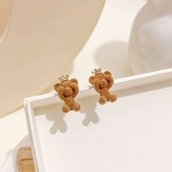 Wholesale Earring Alloy Candy Color Cute Plush Bear JDC-ES-MDD056