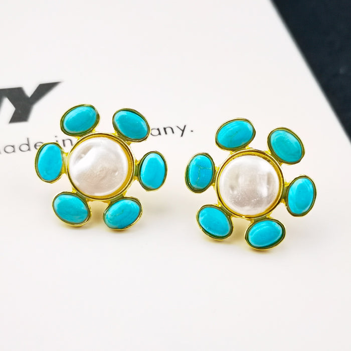 Wholesale Alloy Pearl Turquoise Earrings MOQ≥2 JDC-ES-JYS023