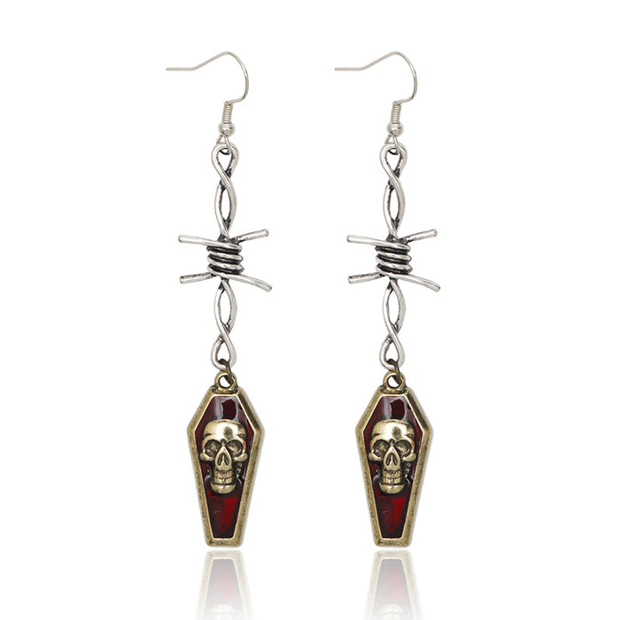 Wholesale Earrings Alloy Wire Skull Red Drop Oil JDC-ES-Dsheng012