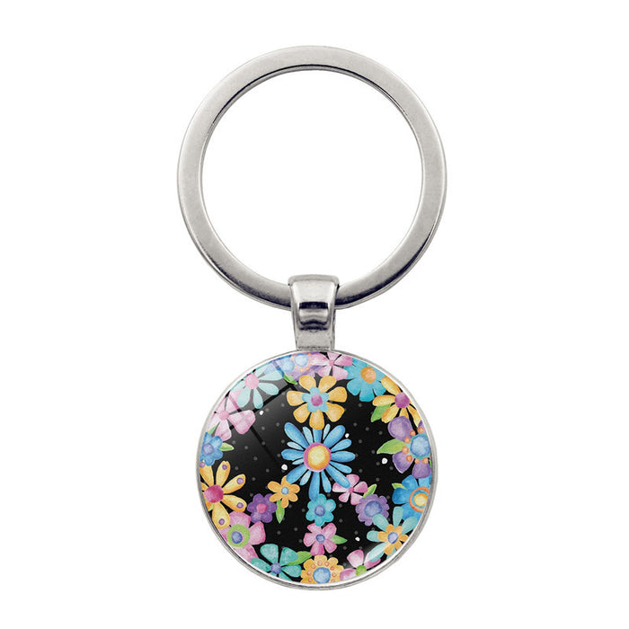 Jewelry WholesaleWholesale Pansy Peace Sign Zinc Alloy Glass Keychain MOQ≥2 JDC-KC-JiaYun001 Keychains 嘉运 %variant_option1% %variant_option2% %variant_option3%  Factory Price JoyasDeChina Joyas De China