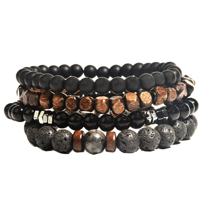 Wholesale Volcanic Stone Wood Bead Bracelet Hematite Beaded Men Polished MOQ≥2 JDC-BT-ManS008