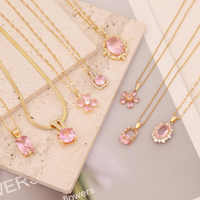 Wholesale powder zircon necklace temperament light luxury stainless steel necklace JDC-NE-Bingm018