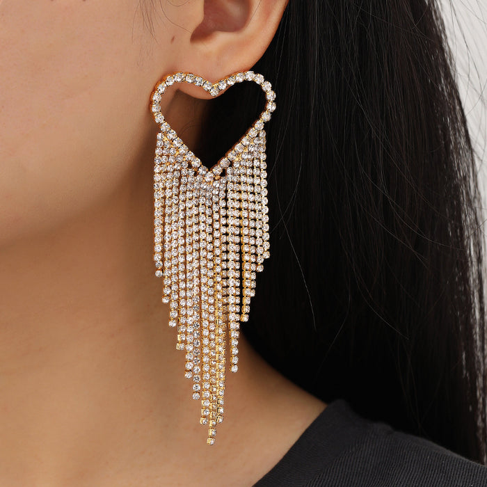 Wholesale Earrings Alloy Rhinestone Valentine's Day Heart Tassel JDC-ES-JUYAO013