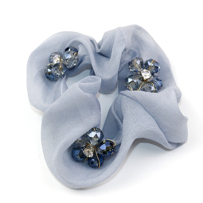 Wholesale Hair Scrunchies Gauze Premium Sense Beautiful Crystal Beads Flower JDC-HS-HMXS009