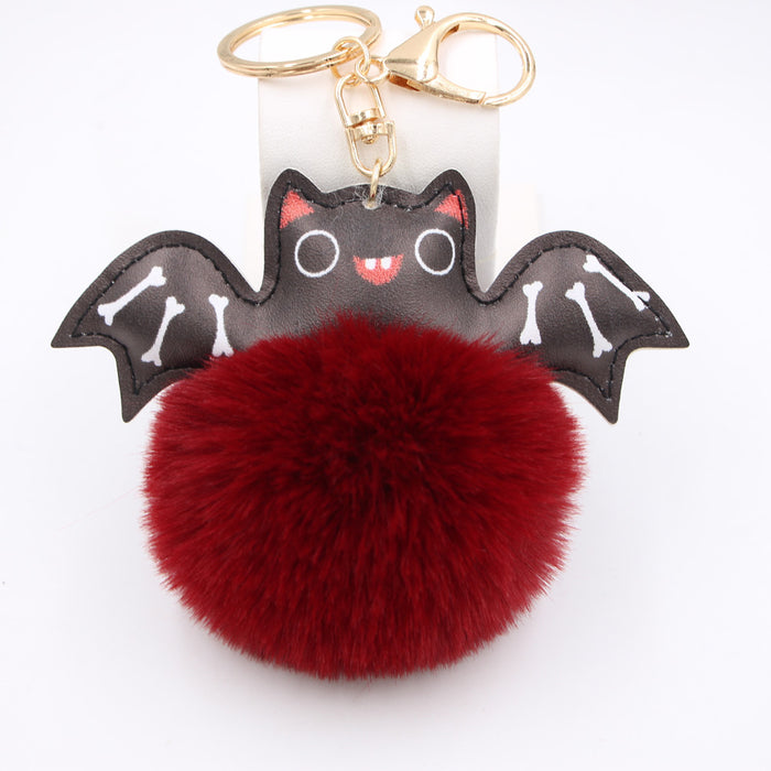 Jewelry WholesaleWholesale Halloween PU Leather Imitation Hair Bat Hair Ball Keychain JDC-KC-Zuge024 Keychains 祖格 %variant_option1% %variant_option2% %variant_option3%  Factory Price JoyasDeChina Joyas De China