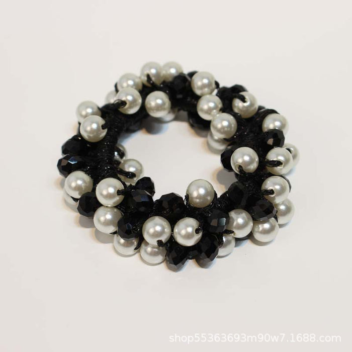 Wholesale crystal pearl hair band girl beaded braided rubber band JDC-HS-TengH003