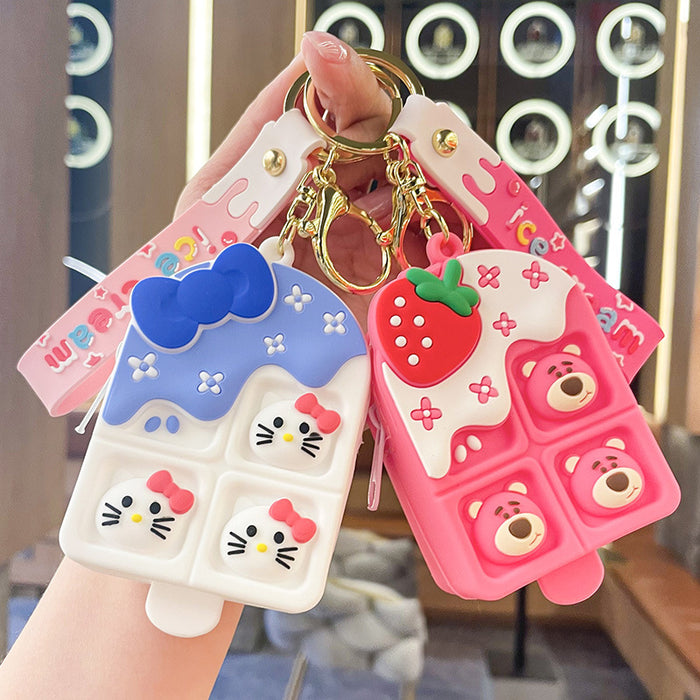 Wholesale keychain wallets Ice Cream Strawberry Bear Silicone Ice Cream Coin Purse Pendant JDC-KC-XinJY001