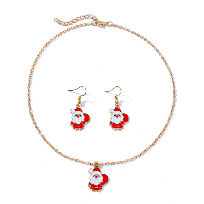 Wholesale Earrings Alloy Enamel Christmas Old Man Necklace Set MOQ≥2 JDC-ES-HaoBiao019