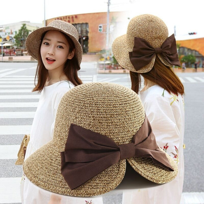 Wholesale bifurcated big bow foldable sun hat MOQ≥2 JDC-FH-XYun002