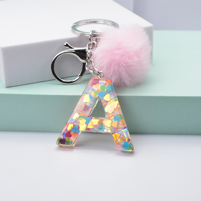 Jewelry WholesaleWholesale love sequin resin drip glue 26 English letter keychains MOQ≥2 JDC-KC-YiWa001 Keychains 伊娃 %variant_option1% %variant_option2% %variant_option3%  Factory Price JoyasDeChina Joyas De China