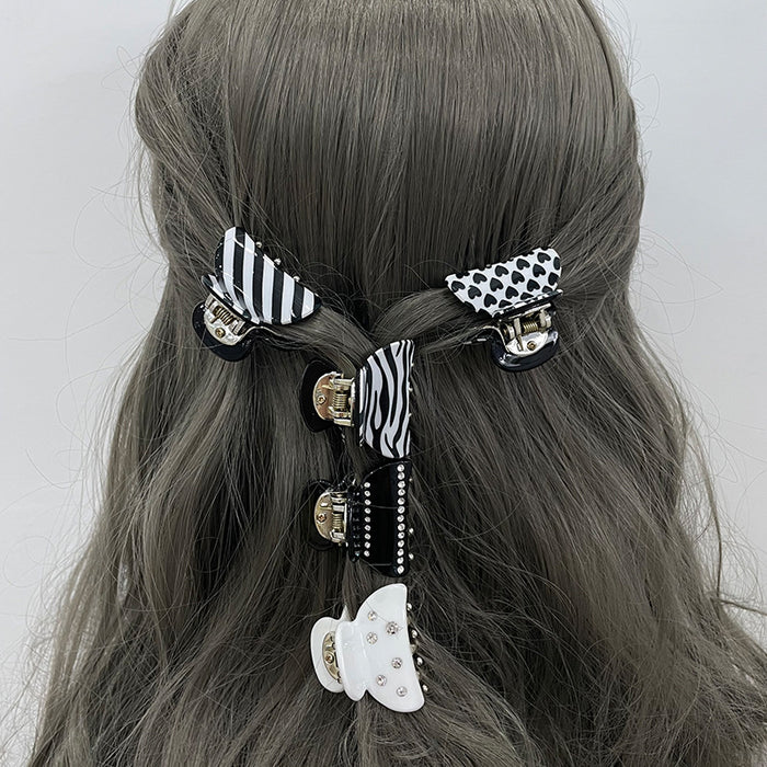 Wholesale Hair Clips Acrylic Black And White Zebra Print Heart Full Diamond MOQ≥50 JDC-HC-Kenjie003