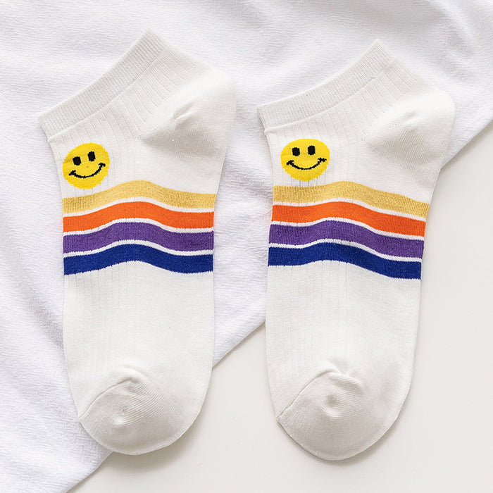 Wholesale socks women's socks rainbow smiley cute spring and summer thin section JDC-SK-CYu004