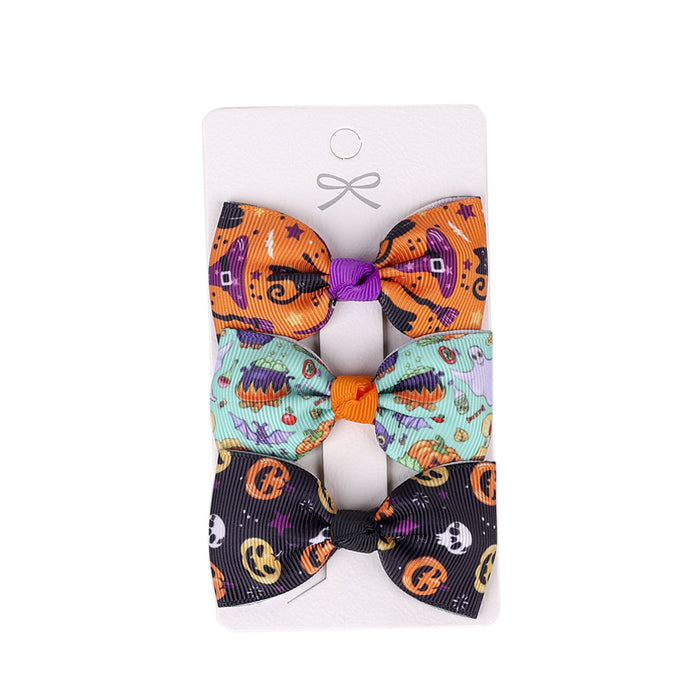 Wholesale Children's Hair Clip Halloween Bat Bow Three Piece Cloth JDC-HC-qiun008