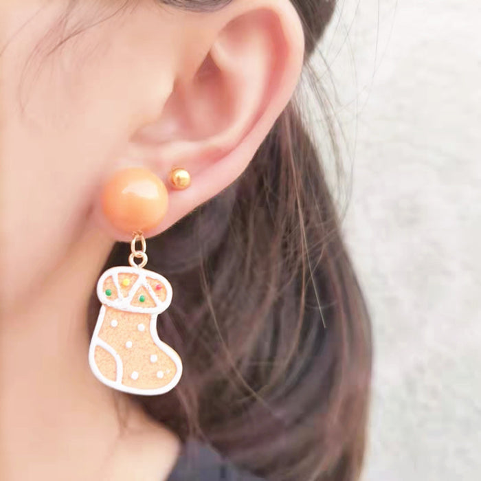 Wholesale Handmade Asymmetrical Cute Cartoon Christmas Gingerbread Man Earrings JDC-ES-ChTeng016