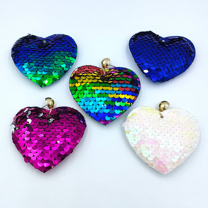 Wholesale Reflective Sequin Peach Heart Earrings JDC-ES-DY021