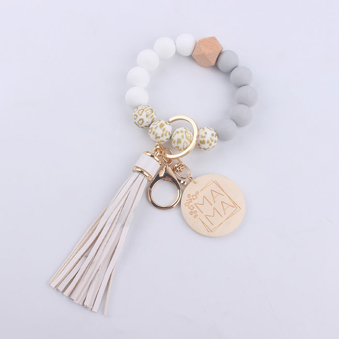 Wholesale MAMA Leopard Print Silicone Beaded Wrist Keychain JDC-KC-GuangTian002