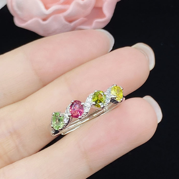 Wholesale Rings Copper Zircon Simulation Colorful Tourmaline Adjustable JDC-RS-KLQ011