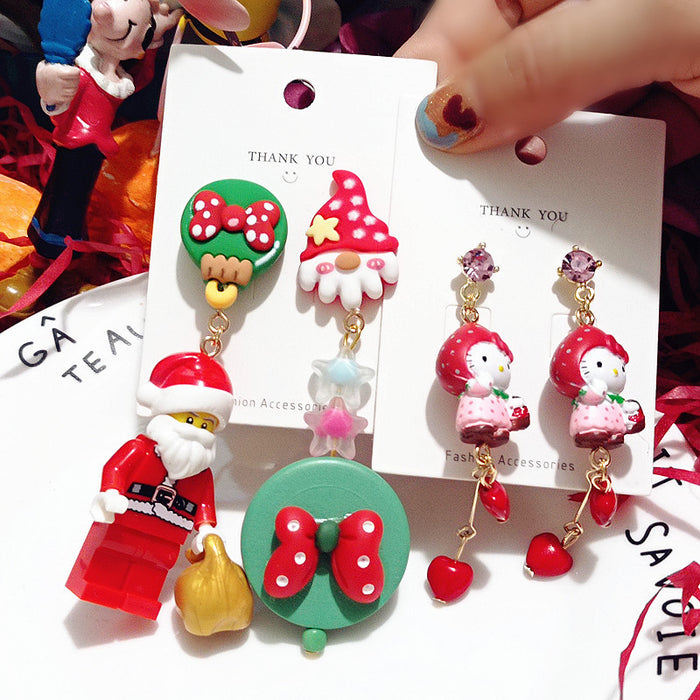 Wholesale Earrings Resin Christmas Cute Strawberry Santa Asymmetric (S) JDC-ES-Xingj022