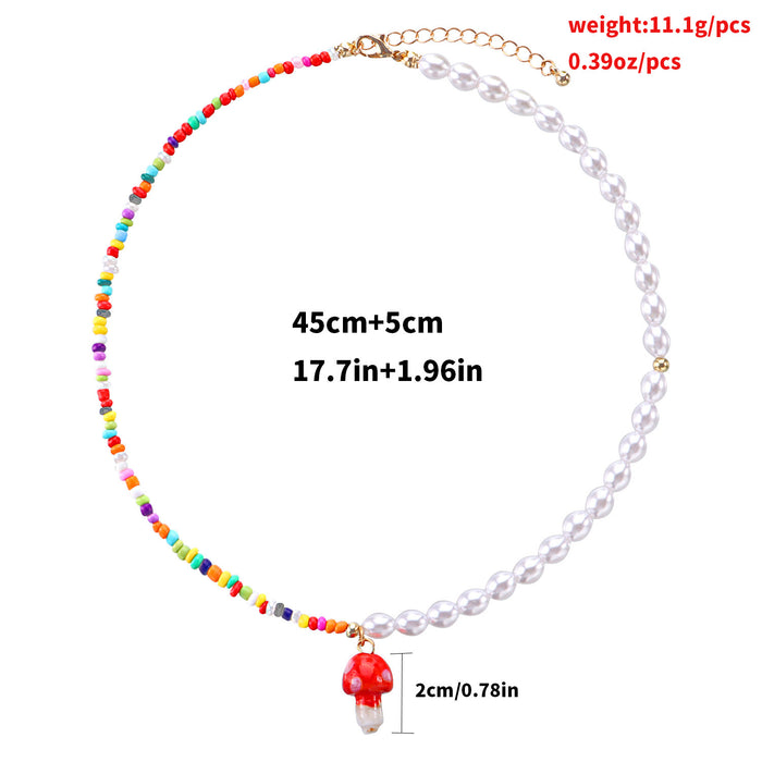 Jewelry WholesaleWholesale color rice beads love short mushroom rice bead neck chain JDC-NE-YinH004 Necklaces 颖皓 %variant_option1% %variant_option2% %variant_option3%  Factory Price JoyasDeChina Joyas De China