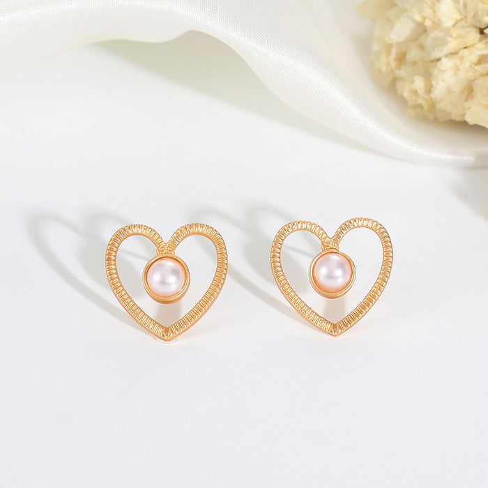 Wholesale Hollow Out Pearl Heart Earrings JDC-ES-D012