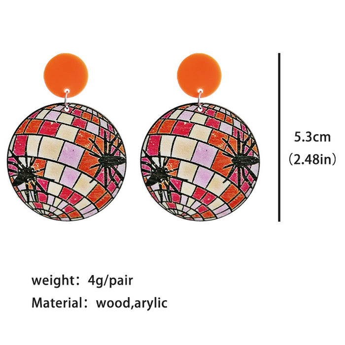 Wholesale Earrings Wooden Halloween Pumpkin Ghost Spider Colorful Flowers 2pcs JDC-ES-Heyi020