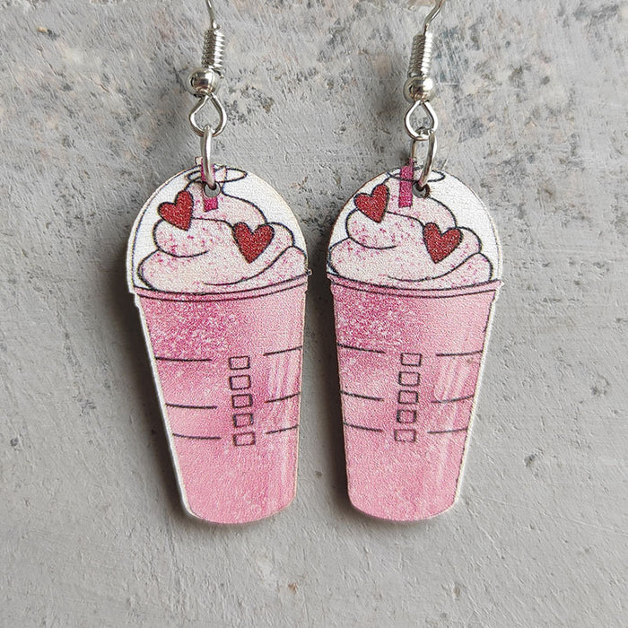 Wholesale wood earrings drink ice cream love earrings  MOQ≥3 JDC-ES-heyi016