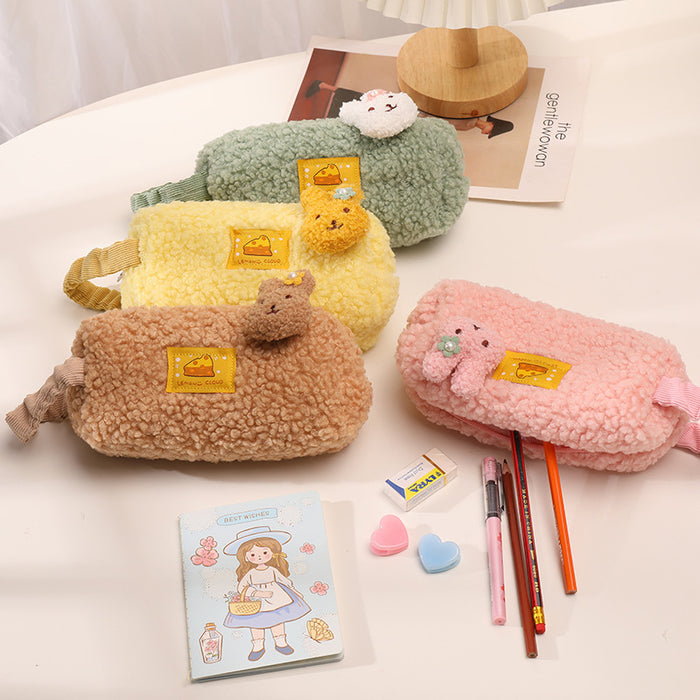 Wholesale Pencil Bag Lamb Wool Cute Cartoon Stationery Box MOQ≥2 JDC-PB-YUNKE016