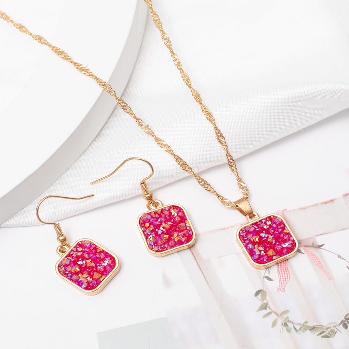 Wholesale Jewelry Resin Square Necklace Earrings JDC-ES-CM021