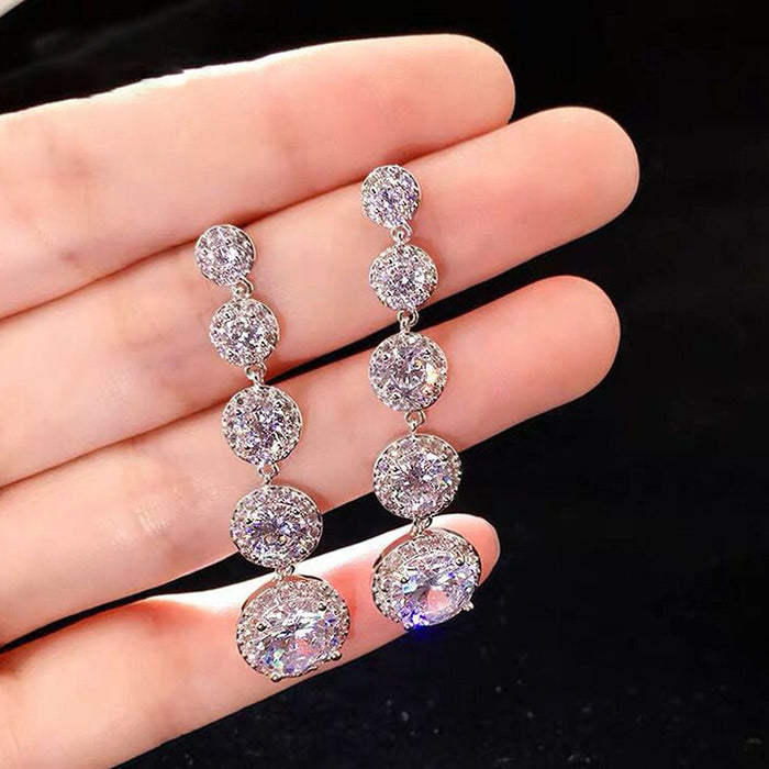 Wholesale Earrings Copper Zircon Glitter Tassels MOQ≥2 JDC-PREMCAOS-ES-025