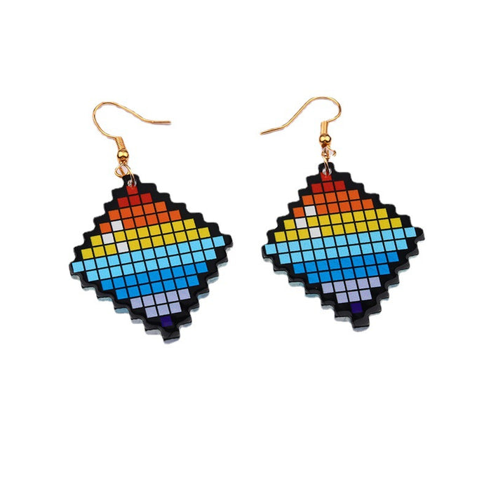 Wholesale Checkerboard Rainbow Color Block Earrings Acrylic MOQ≥2 JDC-ES-DUAI027