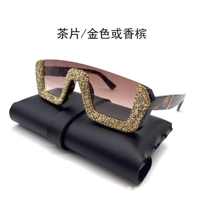 Jewelry WholesaleWholesale Colored Diamond Half Frame Transparent Flat Sunglasses Women JDC-SG-GuiM003 Sunglasses 闺淼 %variant_option1% %variant_option2% %variant_option3%  Factory Price JoyasDeChina Joyas De China