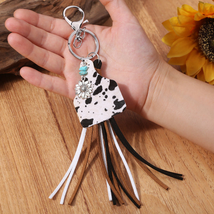 Jewelry WholesaleWholesale Leather Tassel Turquoise Alloy Sunflower Keychain MOQ≥2 JDC-KC-HeYi001 Keychains 合异 %variant_option1% %variant_option2% %variant_option3%  Factory Price JoyasDeChina Joyas De China