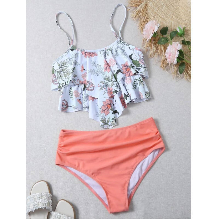 Wholesale tankini High Waist Lotus Leaf Print Swimwear MOQ≥2 JDC-SW-Yongle004