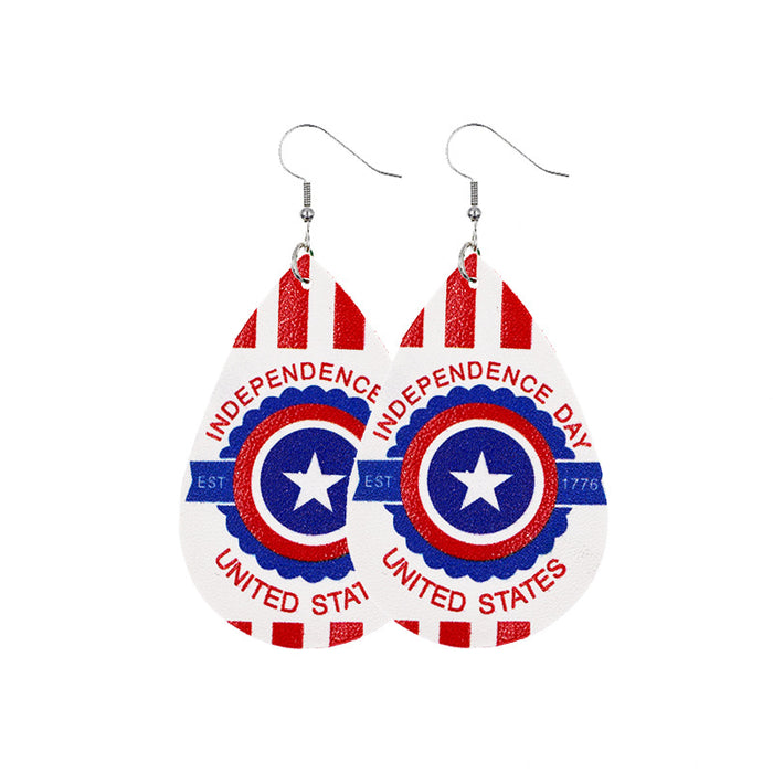 Wholesale 4th of July Independence Day Leather Earrings Flag Double Sided Printed Leather JDC-ES-Chengy021