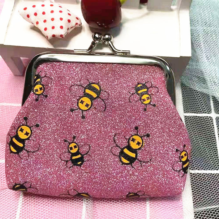 Wholesale Glitter Print Mouth Gold Bag Women Short Hand Coin Key Coin Purse for Kids MOQ≥3 JDC-HB-Canglv001