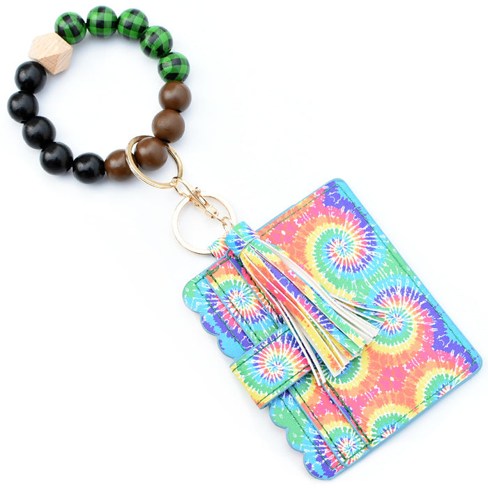 Wholesale Keychains Wooden Beads PU Leather Alloy Leopard Coin Purse Bag JDC-KC-MaoL002