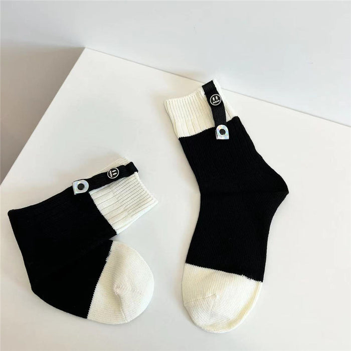 Wholesale Socks Cotton Thick Needle Black and White Colorblock Smiley JDC-SK-XuXu007