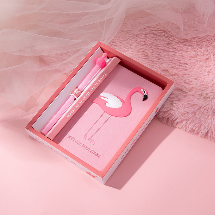 Wholesale Notebook Paper Flamingo Ball Pen Gift Set MOQ≥2 JDC-NK-Qiniu007