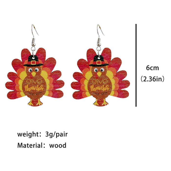 Wholesale Earrings Wooden Thanksgiving Drop Shape Rugby Football Print  2pcs JDC-ES-Heyi018