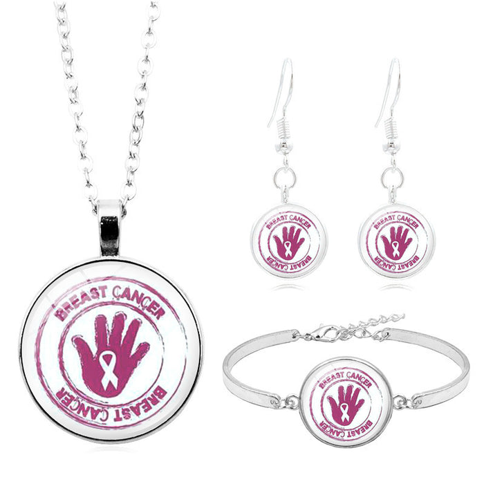 Wholesale breasts ái pink ribbon logo necklace set JDC-BT-XuS008