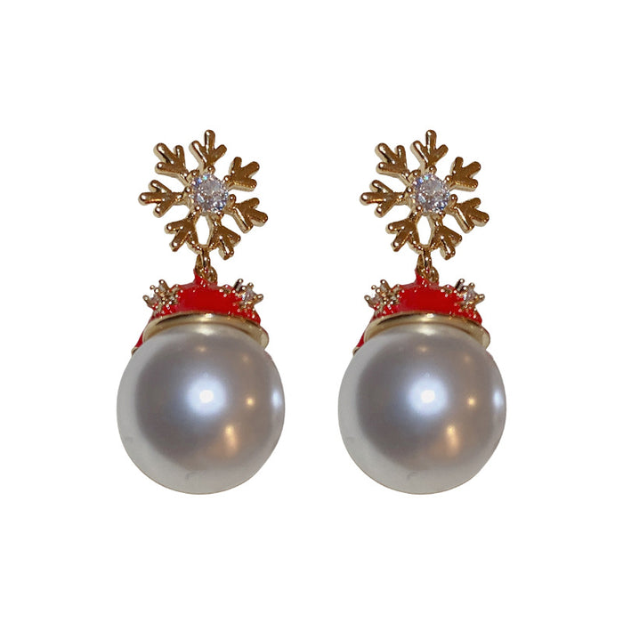 Wholesale Earrings Alloy Zircon Snowflake Christmas Hat Pearl JDC-ES-BY342