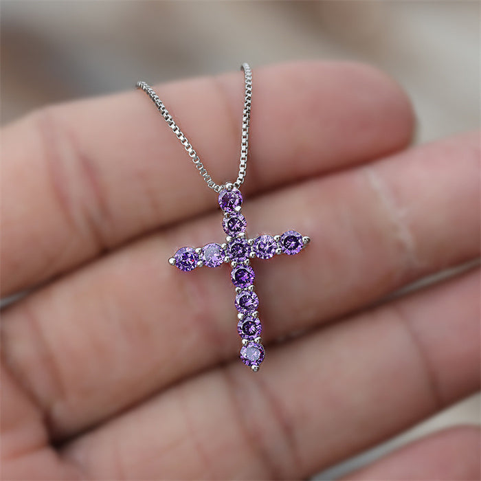 Wholesale Aqua Blue Birthstone Cross Pendant Necklace JDC-NE-ery002